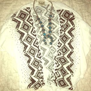 Tribal pattern black and white kimono/cover up